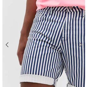 ASOS slim denim shorts in blue pin stripe
